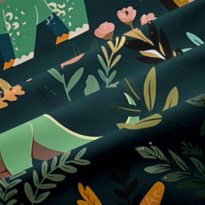 Green Dinosaurs Window Curtain | Tropical Palm Leaf Blackout Curtain,Teens Woman Men Cartoon Dinosaur Bedroom Curtains Colorful Floral Living Room Decor Top 2 Panels,52Wx96L