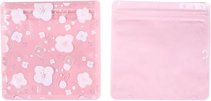 QQ Studio 100 PCS Clear Print Poly Plastic Color Empty Hangover Starter Kit with Resealable Zipper Seal Lock (Sakura, 5.12 inch x 5.12 inch)