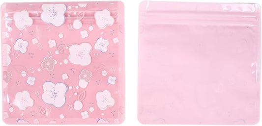 QQ Studio 100 PCS Clear Print Poly Plastic Color Empty Hangover Starter Kit with Resealable Zipper Seal Lock (Sakura, 5.12 inch x 5.12 inch)