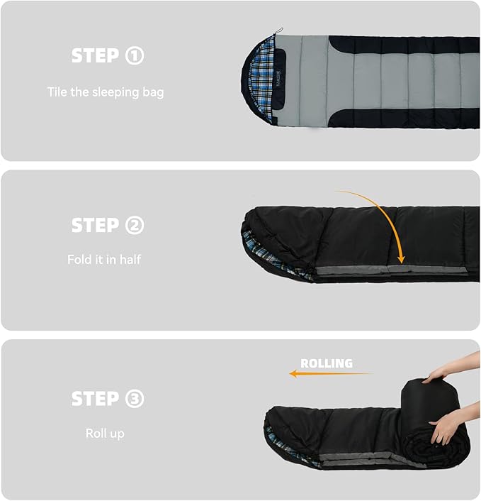 Cotton Flannel Liner Sleeping Bag for Adults Teens Kids, Cold Weather &Warm, 3 Seasons, Lightweight Compact Camping Essentials Equipment, Hiking, Outdoor, Travel