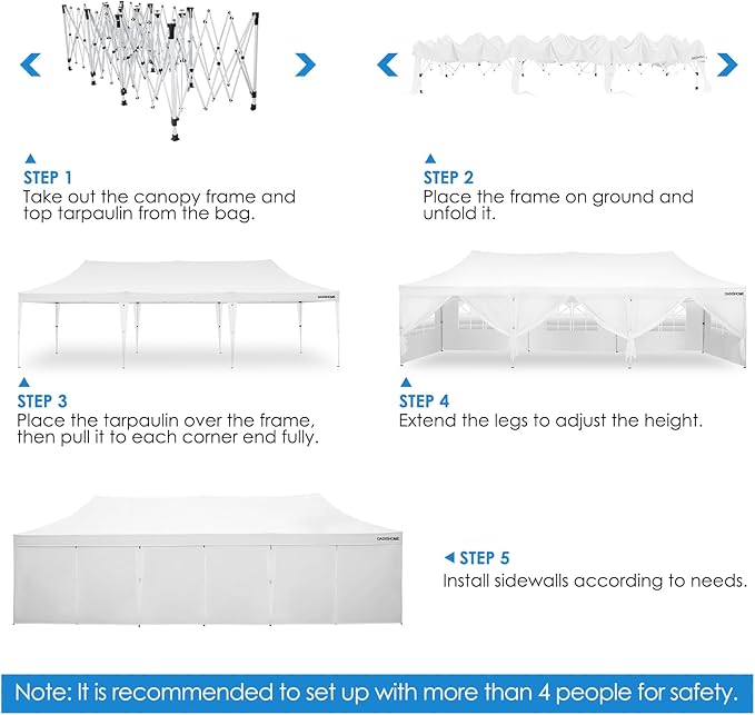 OASISHOME 10'x30' Pop-Up Canopy Tent with 8 Removable Sidewalls,Carry Bag,Waterproof Commercial Gazebo for Weddings/Outdoor Events – Heavy-Duty Frame, Raised Top Cover(White, 10x30(Higher top))