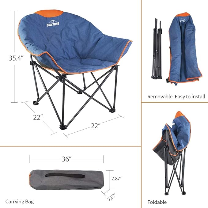 OUTDOOR LIVING SUNTIME Sofa Chair, Oversize Padded Moon Leisure Portable Stable Comfortable Folding Chair for Camping, Hiking, Carry Bag