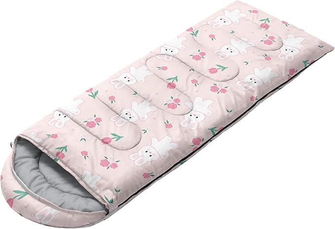 AILONEN Kawaii Puppy Sleeping Bag for Kids Boys Girls,Warm and Cool Weather,Lightweight,Waterproof Backpacking,Cartoon Cute Dog & Duck Animal Themed Blue Sleeping Bag for Camping