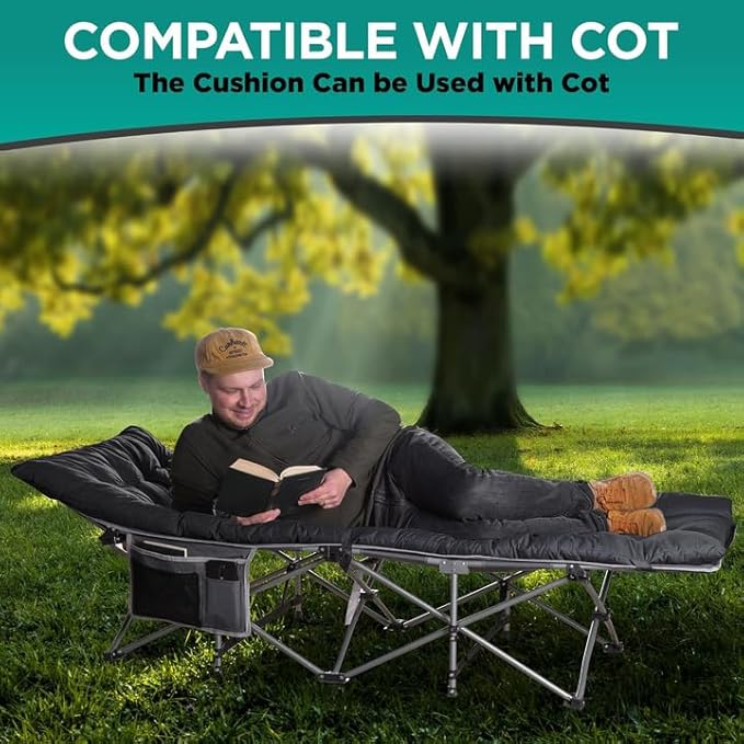 ZONETECH Folding Outdoor Camping Travel Cot and Cot Pad - Premium Quality Lightweight Portable Heavy Duty Adult & Kids w/Large Pocket and Cushion (Gray & Black, 1-Pack)
