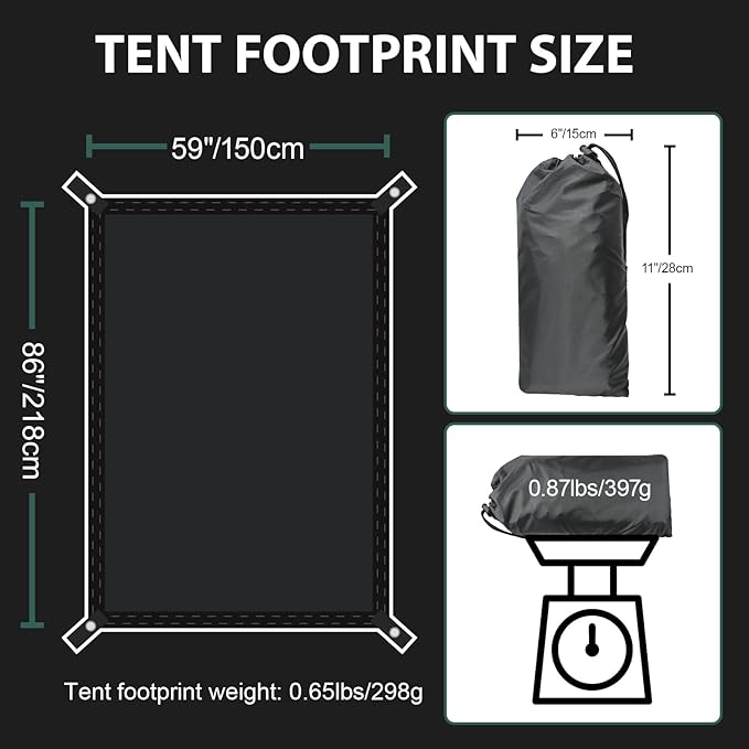 KRUI Tent Footprint, PU 2000 Waterproof Camping Tarp, Durable Tent Floor Saver for Hiking, Backpacking, Hammock, Beach and Picnic