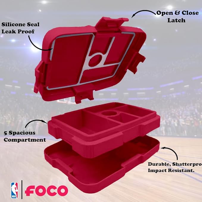 FOCO NBA Unisex-Adult Officially Licensed Team Color Stripe Primary Logo Basketball Leak Proof 5 Compartment Bento Lunch Box - Chicago Bulls