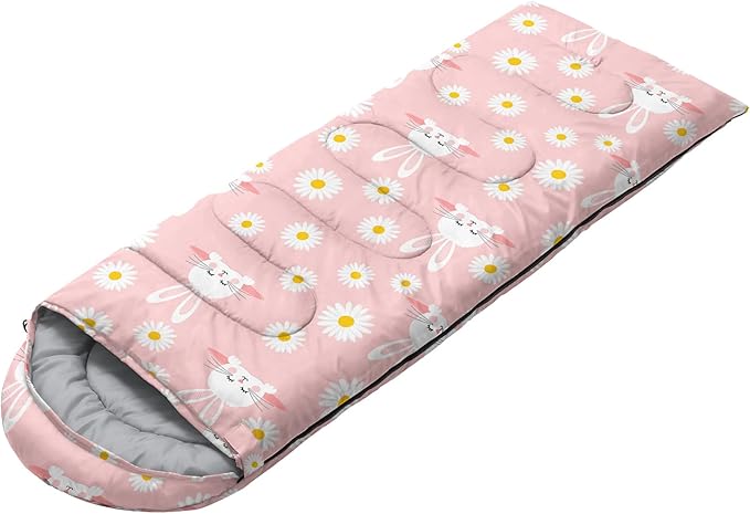 AILONEN Girls Pink Camping Sleeping Bags,Lightweight & Waterproof,3 Season Warm & Cool Weather,Cute Bow Duck Print Sleeping Bags for Kids,Girls,Adults Travelling,Outdoors