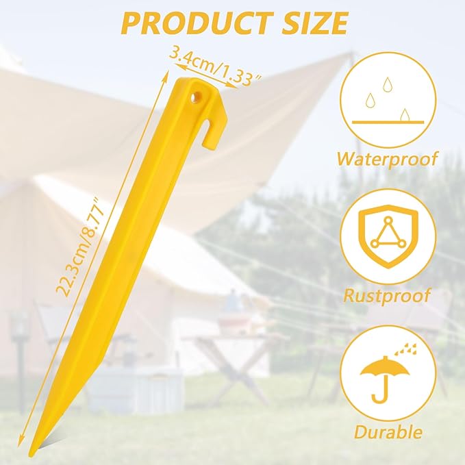 80 PCS Plastic Tent Stakes 9 Inch Heavy Duty Tent Pegs Spike Hook for Camping Outdoor Sand Beach Halloween Christmas Garden Lawn Stakes, Light Safe Tent Stakes Sturdy Canopy Stakes Accessories