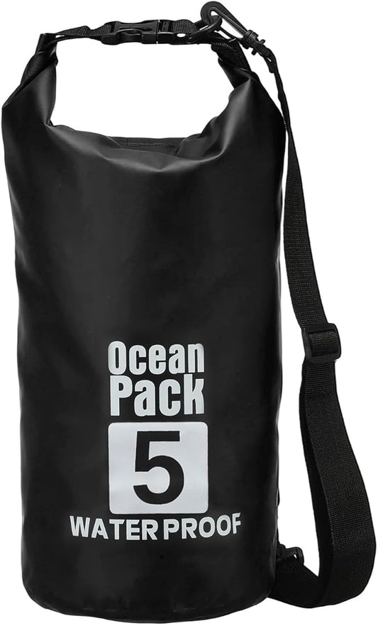 Waterproof Dry Bag, 5L Fit for Women Men Water Proof Bags Lightweight Dry Storage Floating Backpack with Whistle for Travel Backpacking Boating Kayaking Camping (Black)