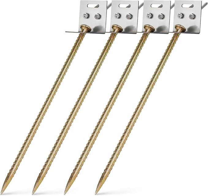 Ground Anchors 16" Large Ground Nail Stake with Brackets 4pcs Earth Anchors Mobile Home Storage Shed Anchor Kit Swing Set Anchors for Metal Swing Set Playset Tie Down