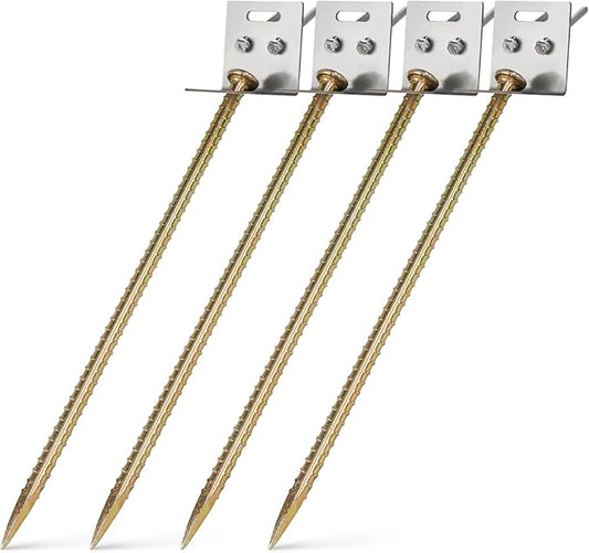 Ground Anchors 16" Large Ground Nail Stake with Brackets 4pcs Earth Anchors Mobile Home Storage Shed Anchor Kit Swing Set Anchors for Metal Swing Set Playset Tie Down