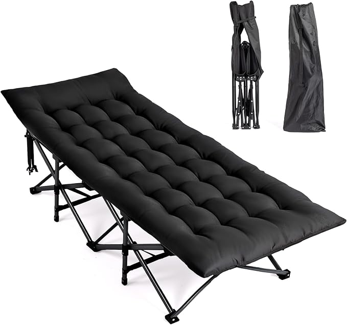 VINGLI Folding Camping Cot Bed,Camping Cots for Adults with Mattress, Cots for Sleeping with Pillow 1200D Layer Oxford for for Guest-Black 1P