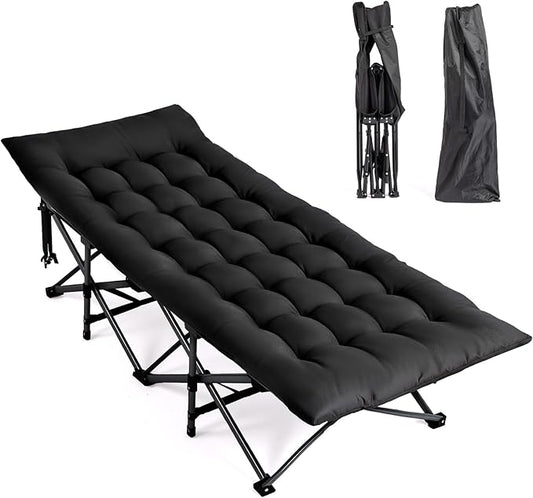 VINGLI Folding Camping Cot Bed,Camping Cots for Adults with Mattress, Cots for Sleeping with Pillow 1200D Layer Oxford for for Guest-Black 1P