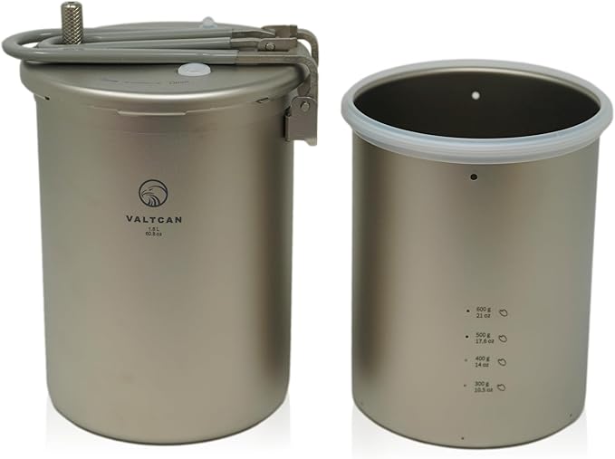 Valtcan 1800ml Titanium Pressure Rice Cooker Pot with Locking Lid | Lightweight Camping & Backpacking Cookware | Pure Titanium Bento Lunch Box | Rapid, Easy Rice & One-Pot Meals