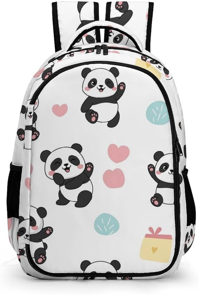 Water Resistant Travel Daypack Cute Cartoon Pandas, Lightweight Laptop Backpack with Water Bottle Pockets for Men Women College Work