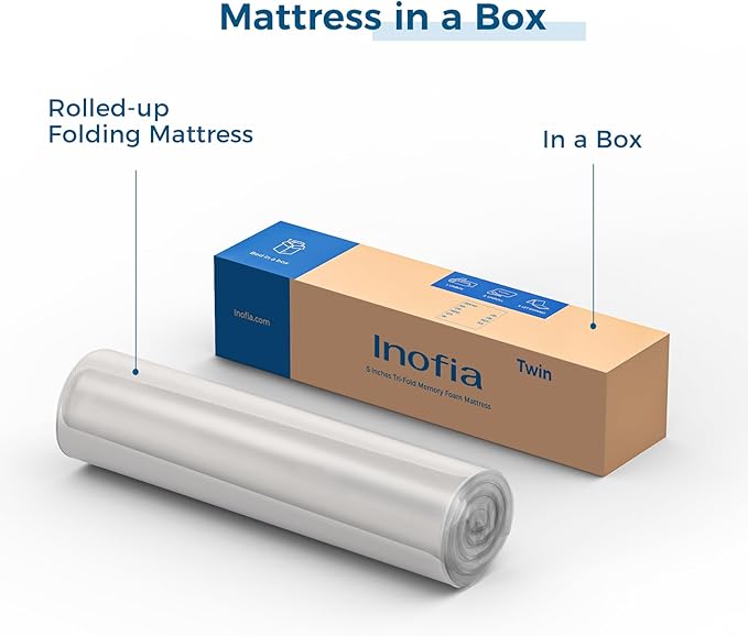 Inofia Twin Folding Mattress, 5 Inch Trifold Memory Foam Mattress with Soft Removable Cover - for Camping, Guest, and Floor Bed - Twin Size (78" x 38" x 5")