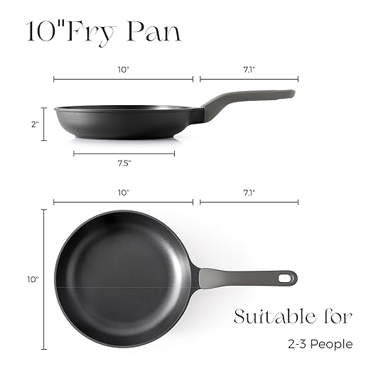 PRICUSIS Nonstick Frying Pan, 8/10/12 Inch Skillet with Stay Cool Handle, Fully Coated, Induction Compatible & Oven Safe, 100% Dishwasher Safe, PTFE & PFOA Free（10 Inch, Black Sesame）