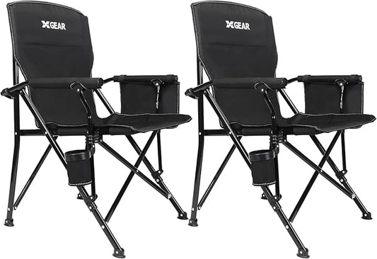 XGEAR Camping Chair with Padded Hard Armrest, Sturdy Folding Camp Chair with Cup Holder, Storage Pockets Carry Bag Included, Support to 400 lbs