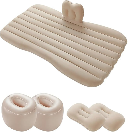 Ergocar Inflatable Mattress Camping Thickened Portable Travel Camping Flocking Bed Double-Layer Inflatable Valve Suitable for Suvs, Rear Seats, Automobiles