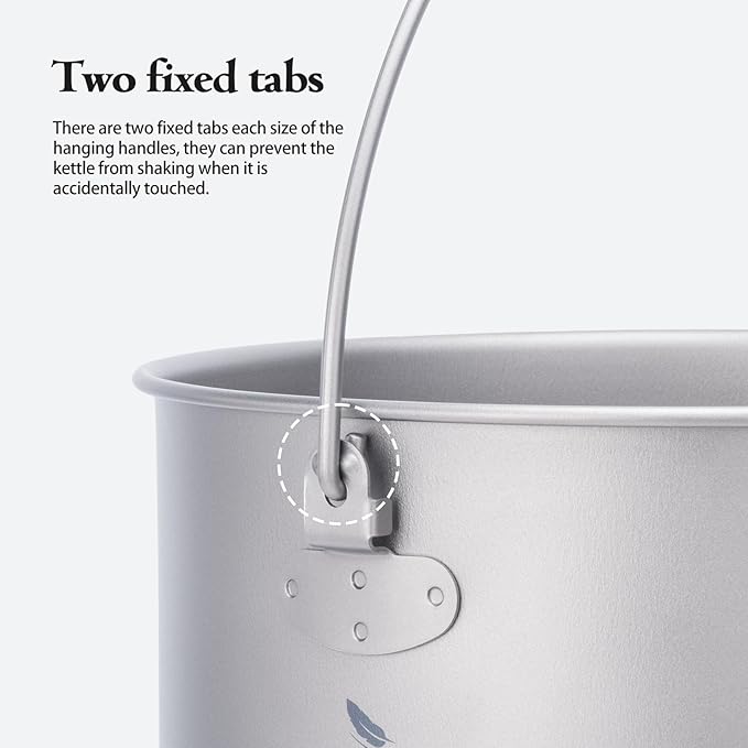 Boundless Voyage Titanium Hanging Pot for Outdoor Camping Backpacking Hiking Ultralight Portable Cooking Pot Camp Kitchen Cookware 1300ML/1950ML/2900ML