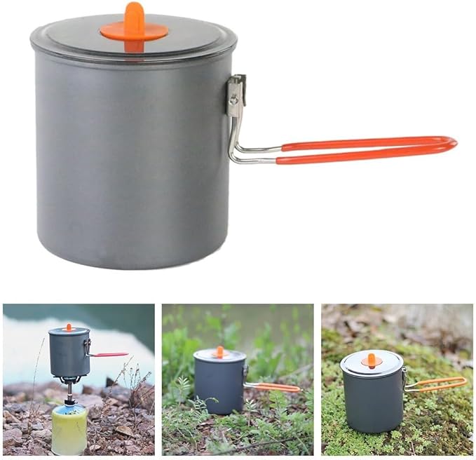 Lightweight 1L Camping Pot with Foldable Handle for Tea, Coffee, and Cooking Outdoors