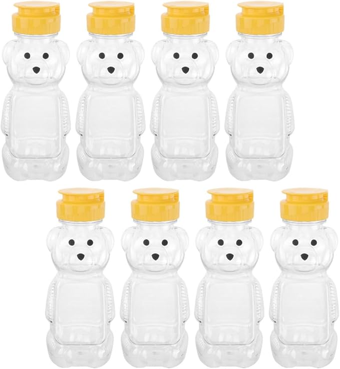 ARTIBETTER 8pcs Bear Shaped Refillable Juice and Milk Bottles, Food-grade Plastic Containers for Honey, Ketchup Storage, Leak-proof Design for Kitchen and Dining Use