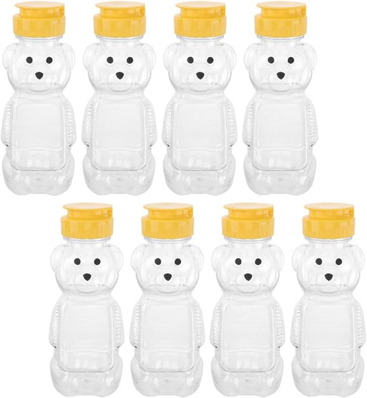 ARTIBETTER 8pcs Bear Shaped Refillable Juice and Milk Bottles, Food-grade Plastic Containers for Honey, Ketchup Storage, Leak-proof Design for Kitchen and Dining Use