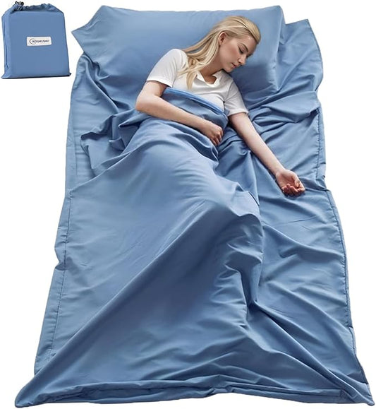 Sleeping Bag Liner, Ultralight Travel Sheet with Zipper and Compact Carry Bag, Portable Sleeping Camping Sheet, Soft Sleeping Bag Sack for Hotel, Hiking, Tenting, Camping