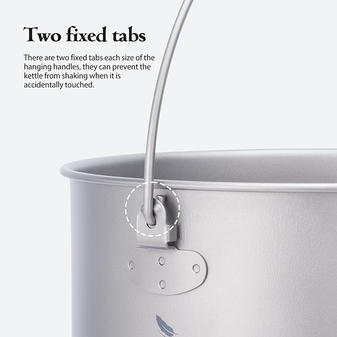 Boundless Voyage Titanium Hanging Pot for Outdoor Camping Backpacking Hiking Ultralight Portable Cooking Pot Camp Kitchen Cookware 1300ML/1950ML/2900ML