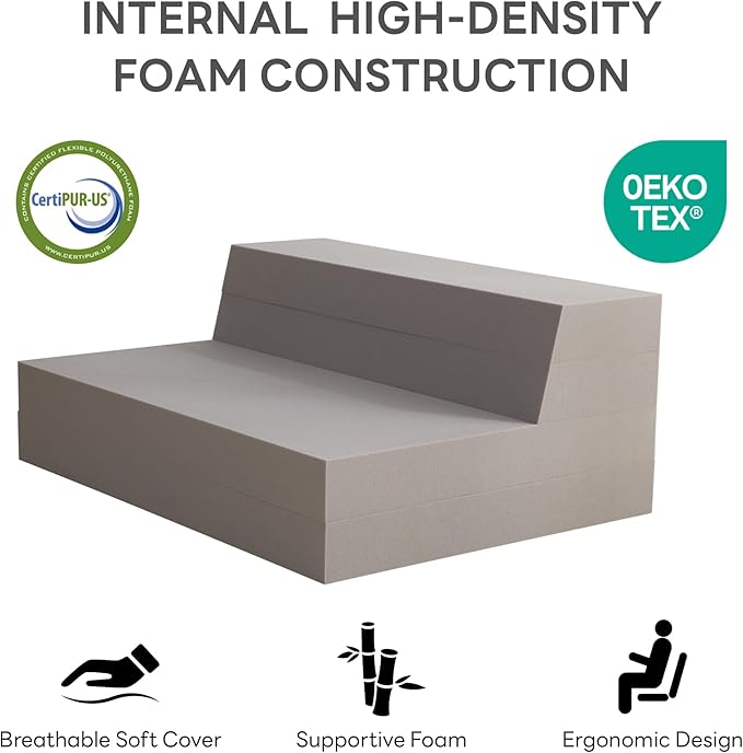 LIKIMIO Folding Mattress Twin, High Density Foam Mattress with Breathable and Washable Cover & Storage Bag, 4 Inch Foldable Mat Topper for Camping, RV and Yoga, Handle Design, Gray
