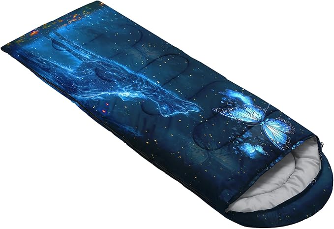AILONEN Boys Sleeping Bag for Camping,Nautical Anchor,Lightweight & Waterproof,3 Season Warm & Cool Weather,Navy Blue Sleeping Bags for Kids Men Travelling,Outdoors