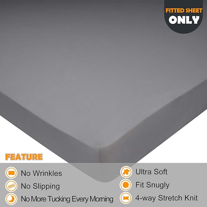 Queen Size Fitted Sheet Only - 4-Way Stretch Jersey Knit, Cozy T-Shirt Soft, Wrinkle Free, Snug Fit & Stay in Place, No More Slipping Off for Mattress (Deep: 5"-16") - Light Gray, Queen