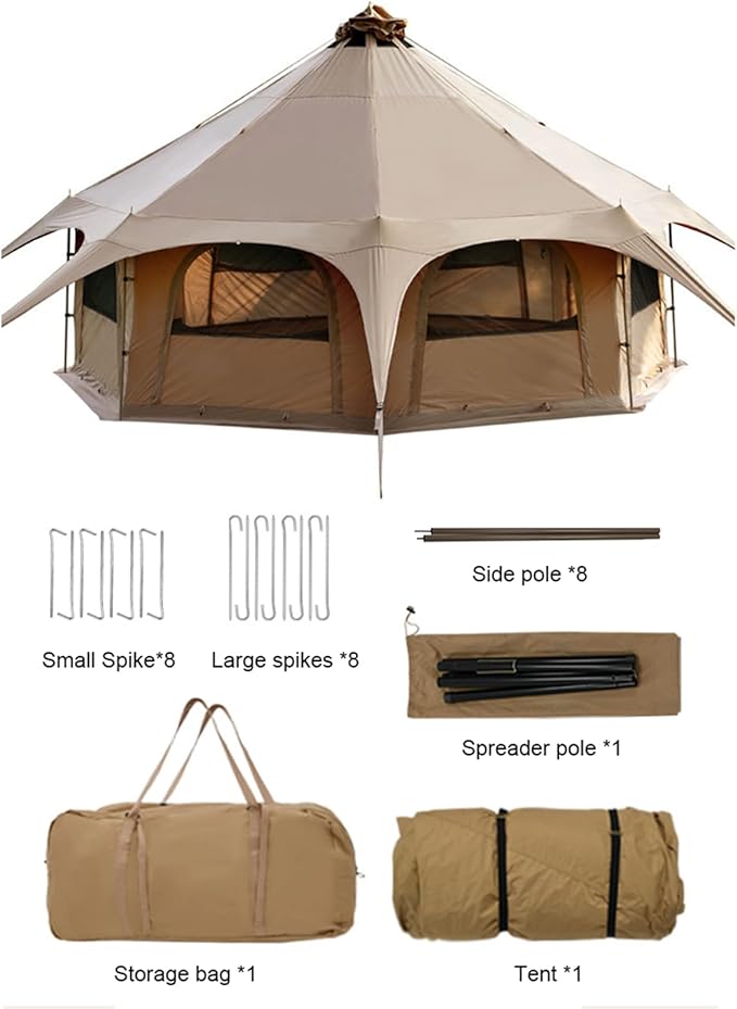 4 Season Canvas Bell Tent, 900D Oxford Yurt House, UPF50+, Family Camping Tent, 8 Person, Glamping, Festivals, Park Activities