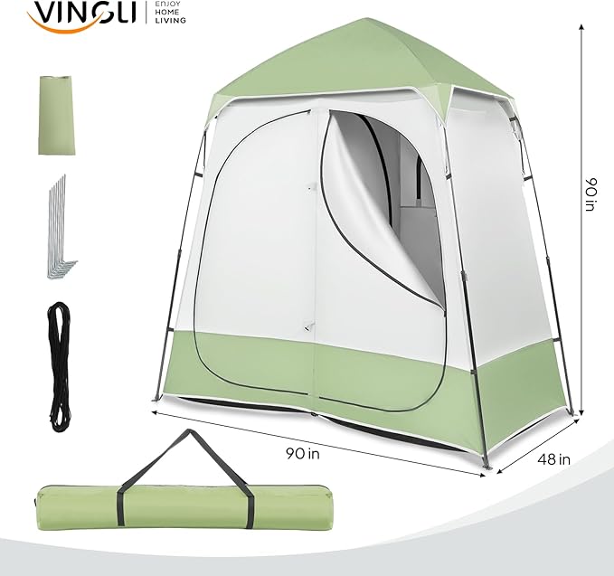 VINGLI 2 Room Shower Tent, 7.5 FT Instant Pop Up Shelter with Carrying Bag, Privacy Changing Room Tent,Perfect for Portable Toilet, Camping, Dressing, Outdoor Indoor, Easy Set Up