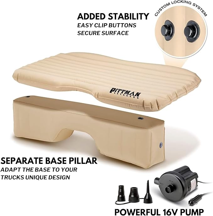 Backseat Bed for Truck - 60" Backseat Air Mattress for Truck, Vans & Large SUV Bed Mattress - Tan Rear Seat Air Mattress Includes Pump, Pillow & Storage Bag - 60" x 35.5"
