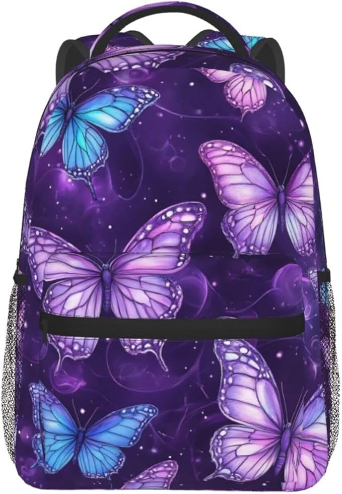 Men Women Polyester Butterflies Daypack Big Capacity Shoulder Bag With Smooth Zippers for Hiking Work Walking Cycling