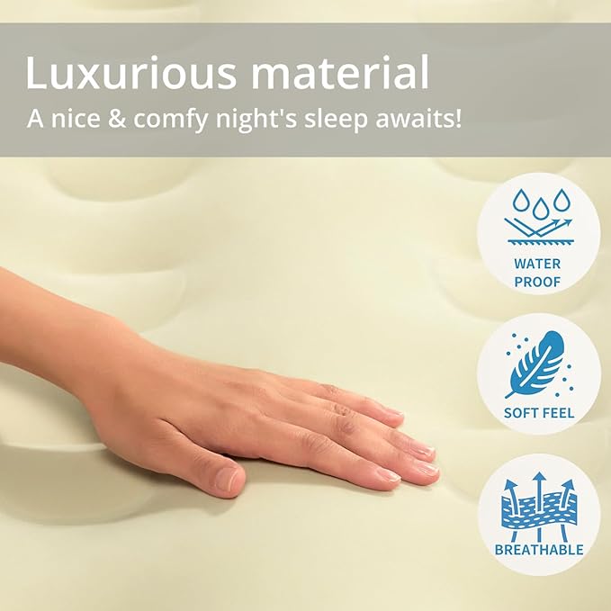 Simpli Comfy Inflatable 18” Queen Air Mattress with Built in Pump Self Inflating Blow Up Durable Heavy Duty Stay Firm Comfortable Air Bed Elevated for Home Guest Travel Relocate Camping