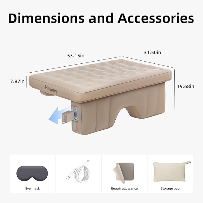Inflatable Car Air Mattress for Back Seat Cozypad- Universal Fit SUV/Vehicle Bed Pad, TPU Material with Rechargeable Built-in Pump, Portable Camping & Travel Mattress
