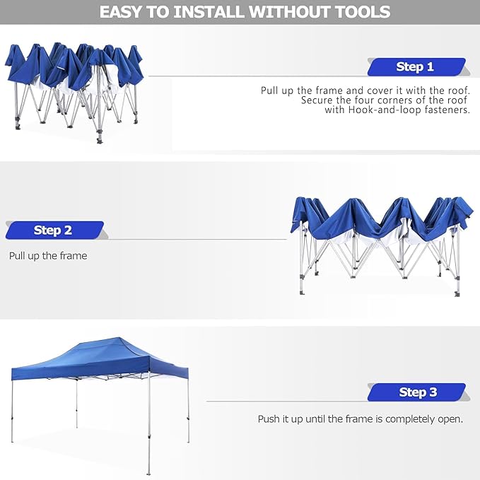 COBIZI 10x15 Pop up Canopy Tent 10x15 Canopy with 4 Sidewalls Waterproof Heavy Duty Commercial Canopy Tent for Parties Outdoor Tent Garden Gazebo Tent, Carry Bag(10x15ft, Blue)