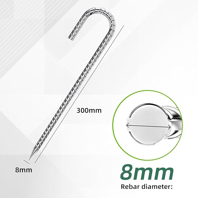 12 Inch Rebar Stakes, Heavy Duty J Hook Tent Stakes, Long Galvanized Ground Anchors Metal Spikes Landscape Yard Stakes for Signs, Trampoline, Chain Link Fence, Outdoor Decoration (10)
