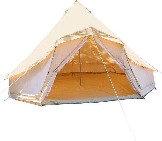 UNISTRENGH Luxury Canvas Cotton Bell Tent Large Waterproof Windproof Yurt Glamping Family Tent with Cable Hole for Camping Hiking Hunting Party Exhibition