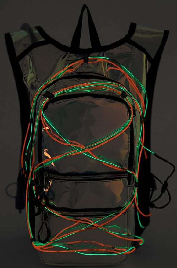 Hydration Backpack Pack with Cool Lights, 2L Water Bladder, Lightweight Bag for Running, Hiking, Bike, Climbing, Music Festival Essential, and Rave