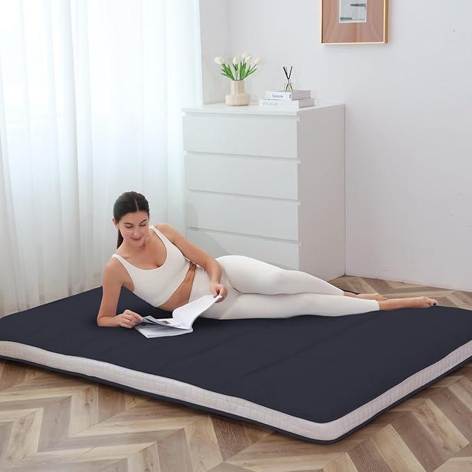 Queen Size Futon Mattress - Extra Thick Foldable Japanese Floor Mattress - Memory Foam Sleeping Pad for Adults - Tatami Mat Suitable for Camping & Guest -Black
