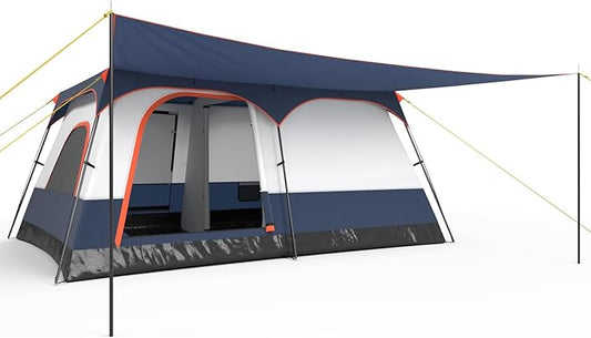 Tangkula 6/8/10-Person Camping Tent with Porch, Large Family Cabin Tent with 2 Rooms, 2 Doors, 2 Mesh Windows, Removable Rainfly, Carrying Bag, Double Layer Tents for Camping, Picnic, Outdoor