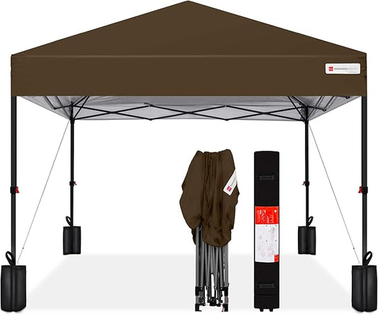 Best Choice Products 8x8ft Pop Up Canopy Tent, Outdoor Shade, 1 Person 1 Minute Set Up, Carry Case, 4 Weight Bags - Brown