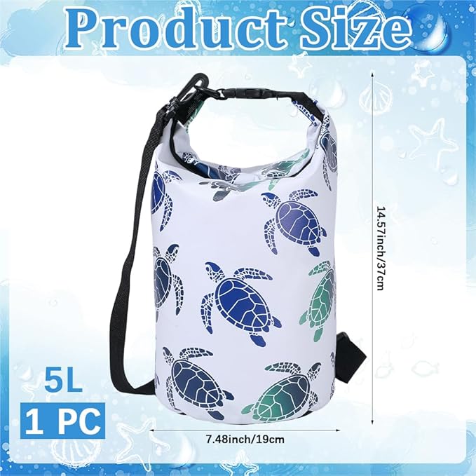 Floating Waterproof Dry Bag Backpack 5L Lightweight Sea Turtle Waterproof Backpack PVC Roll Top Dry Bag Sack for Kayaking Boating Camping Fishing Swimming Rafting Hiking Outdoor Activities