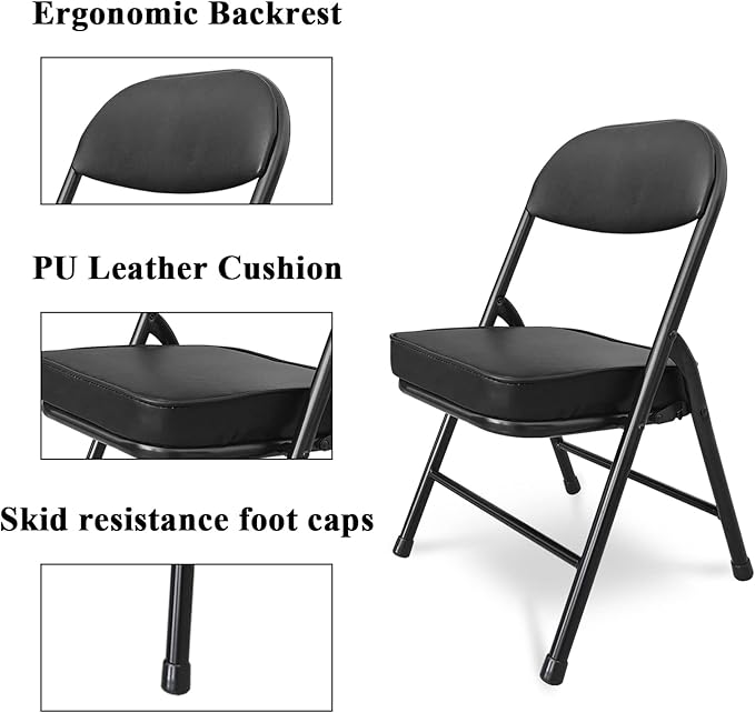 Mini Padded Folding Chairs, Garage Stool, Portable Camping Chair with Cushion, Lightweight Lawn Chair, for Outdoor Sports Events, Patio, Fishing, Hiking, Hunting, Picnic, Beach (Black 2 Pack)