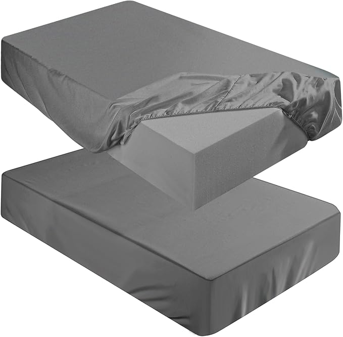 Breling Fitted Sheet (Sheet Only) Compatible with Milliard Trifold Mattress Folding Mattress Fitted Microfiber Bedclothes for Camp Bunk Rvs Bed(Dark Gray,2 Pcs,Queen,6'')