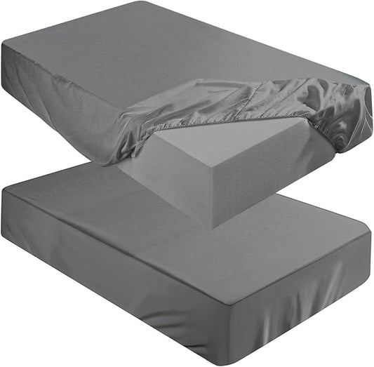 Breling Fitted Sheet (Sheet Only) Compatible with Milliard Trifold Mattress Folding Mattress Fitted Microfiber Bedclothes for Camp Bunk Rvs Bed(Dark Gray,2 Pcs,Queen,6'')