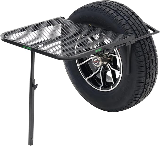 Tire Table Medium Aluminum Camping Table for Camp, Travel, Tailgating, Overlanding and Outdoor Work | Easily Holds 50 Pounds | Installs Within Seconds | 29" x 23" x 1.5"